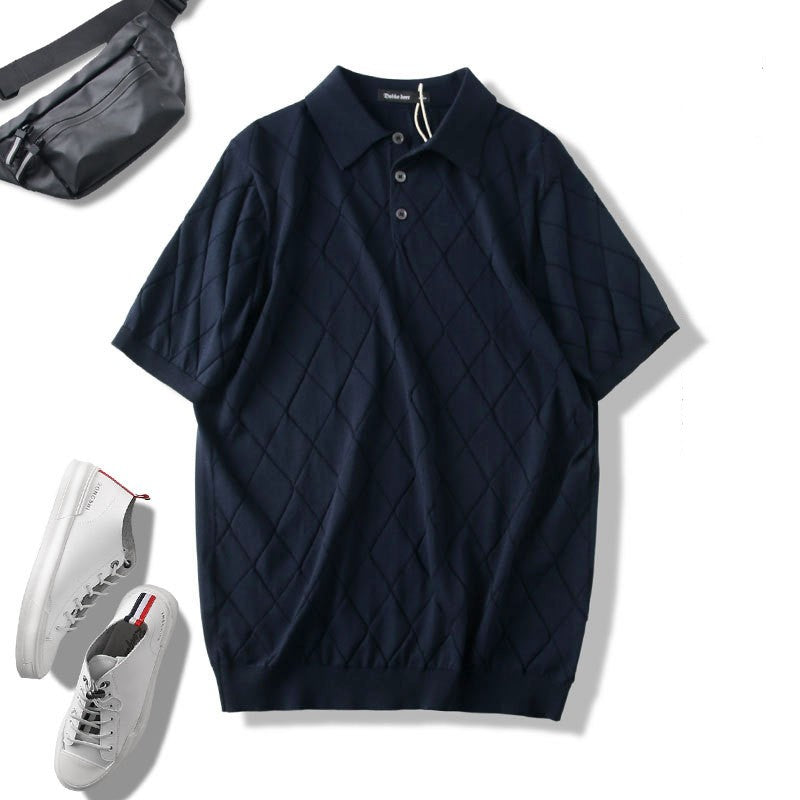 Men's Diamond Lattice Knitted Short Sleeve Polo