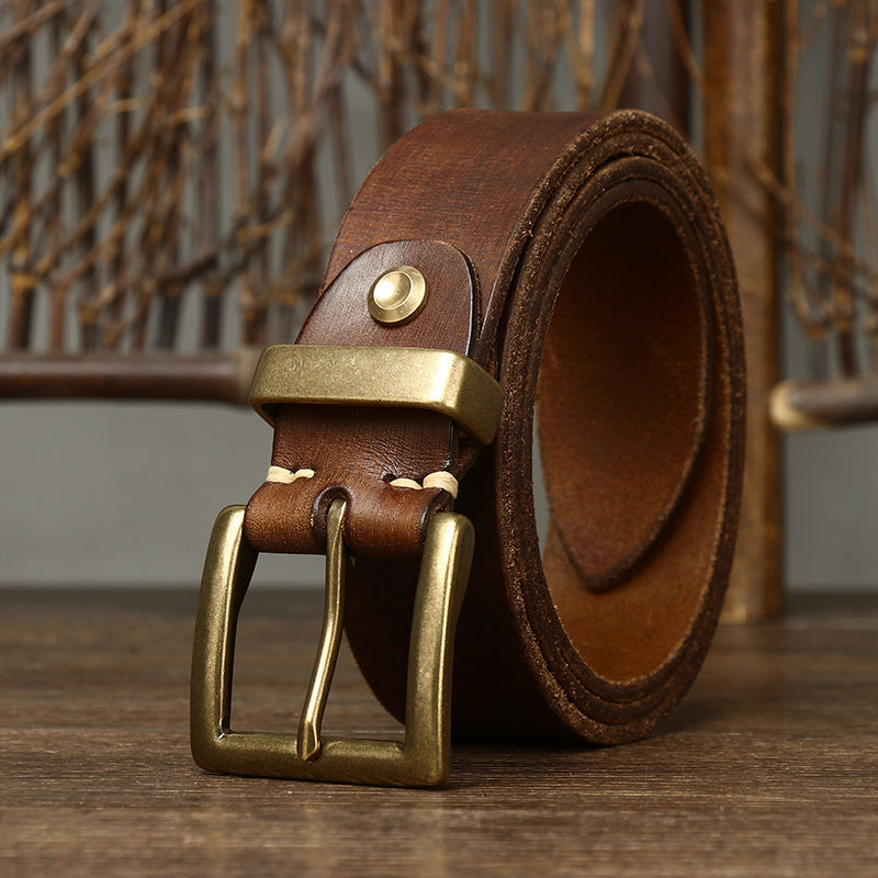 Men's Genuine Cattlehide Brass Buckle Belt