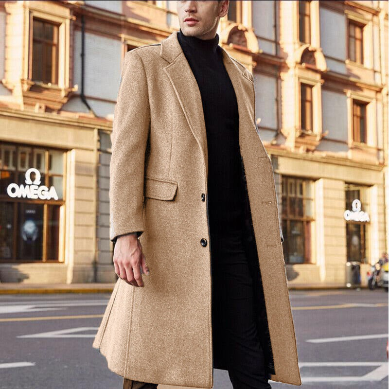 Men's Long Woolen Trench Coat