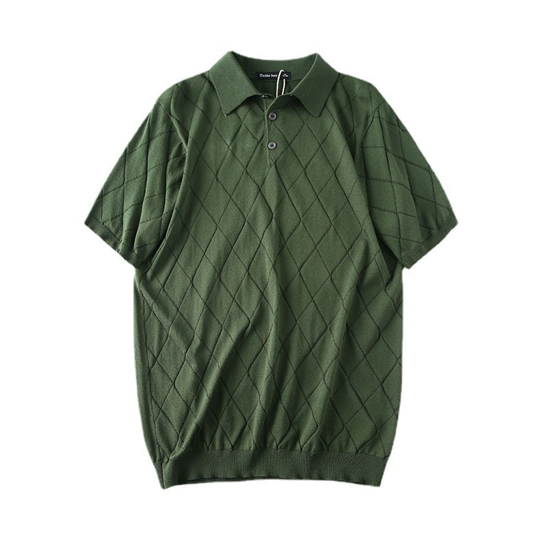 Men's Diamond Lattice Knitted Short Sleeve Polo