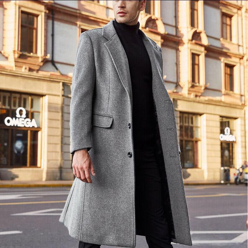 Men's Long Woolen Trench Coat