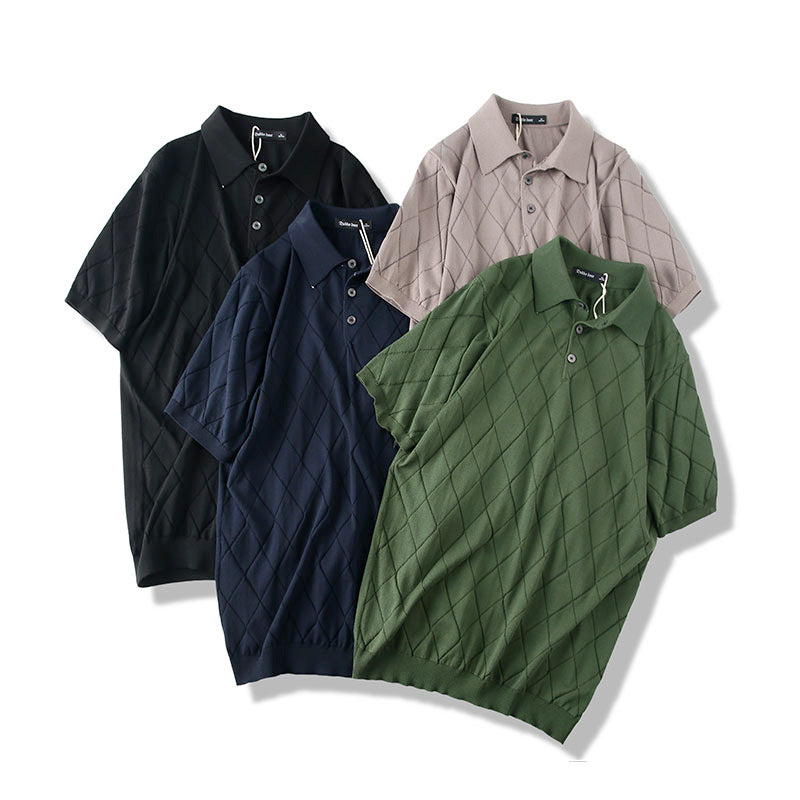 Men's Diamond Lattice Knitted Short Sleeve Polo