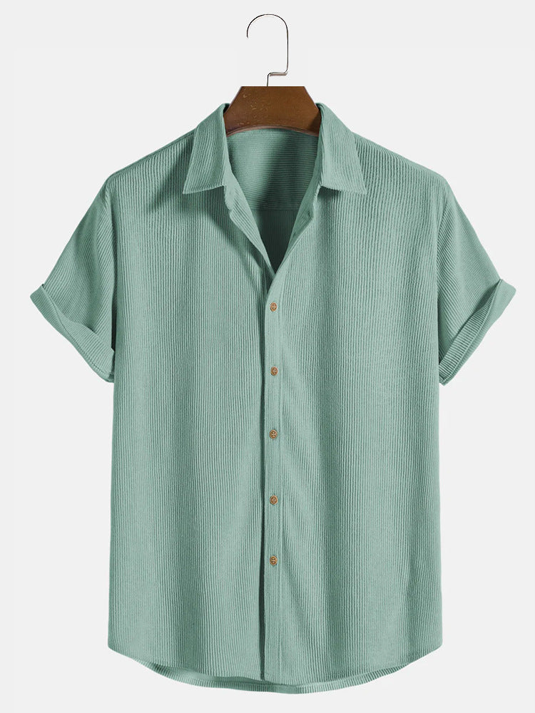 Men's Solid Color Short Sleeve Button-Up