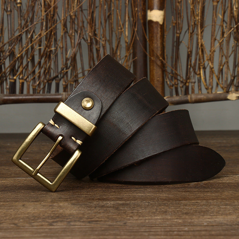 Men's Genuine Cattlehide Brass Buckle Belt