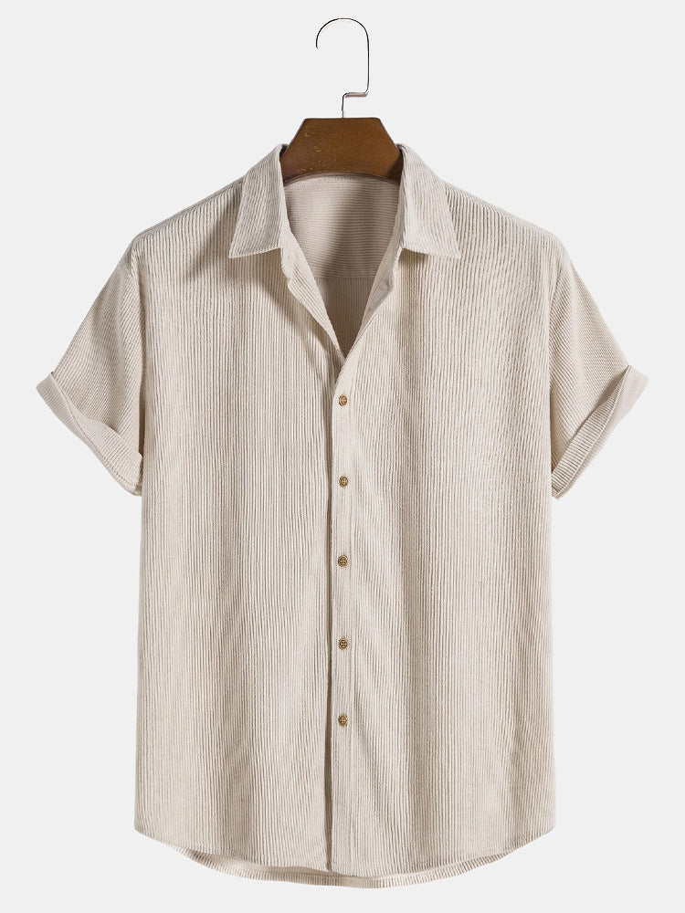 Men's Solid Color Short Sleeve Button-Up