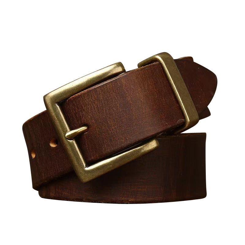 Men's Genuine Cattlehide Brass Buckle Belt