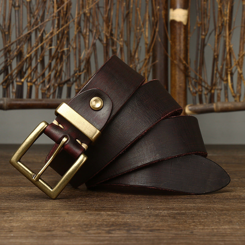 Men's Genuine Cattlehide Brass Buckle Belt