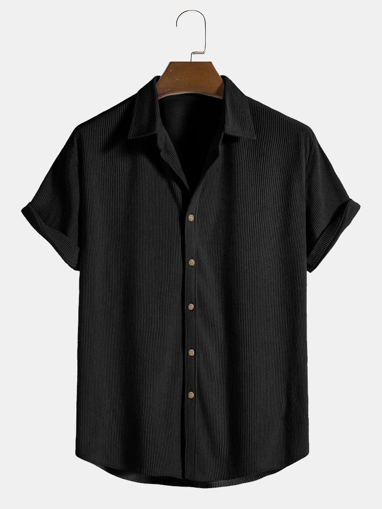 Men's Solid Color Short Sleeve Button-Up