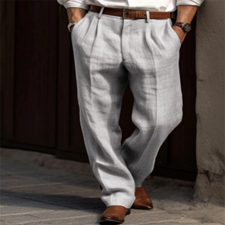 Men's Double Pleated Linen Trousers