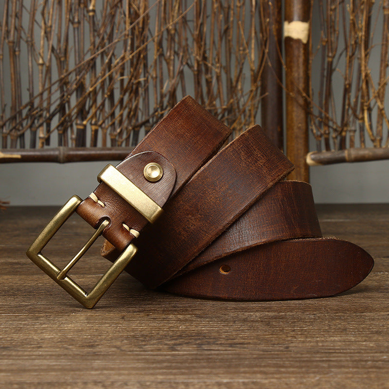 Men's Genuine Cattlehide Brass Buckle Belt