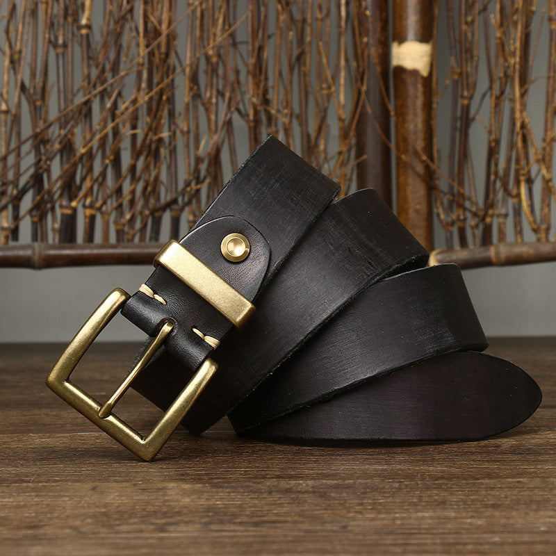 Men's Genuine Cattlehide Brass Buckle Belt