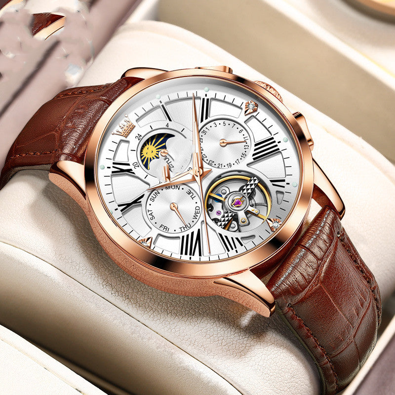 Men's Multi-faceted Leather Strap Mechanical Watch