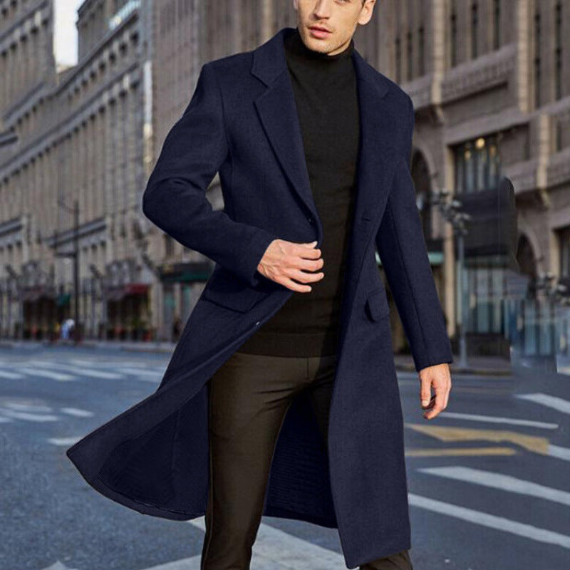 Men's Long Woolen Trench Coat
