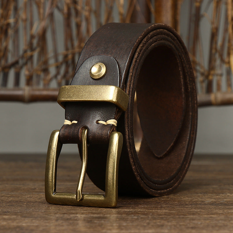 Men's Genuine Cattlehide Brass Buckle Belt