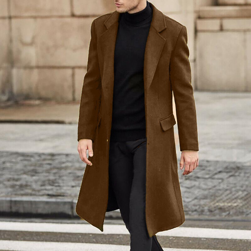 Men's Long Woolen Trench Coat