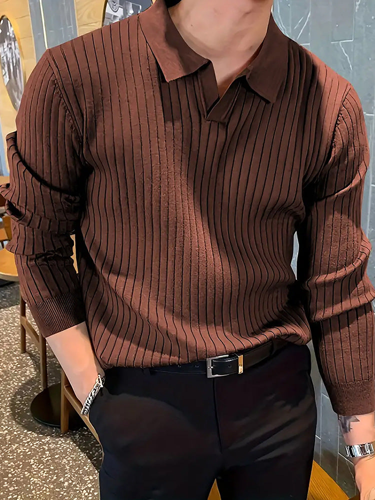 Men's Slim Knit Long-Sleeved Polo Shirt
