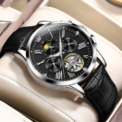 Men's Multi-faceted Leather Strap Mechanical Watch