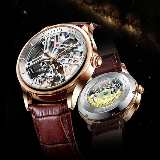 Men's Leather Strap Automated Wrist Watch