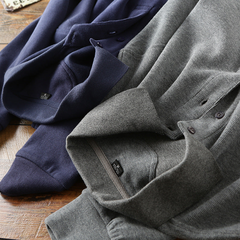 Men's Thick Cotton Long Sleeved Polo
