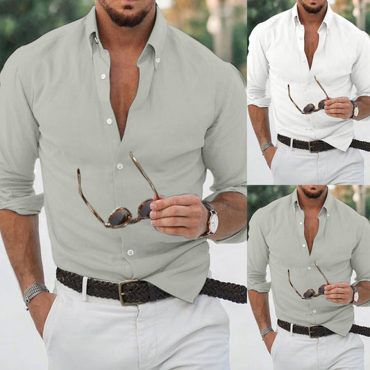 Male Versatile Long Sleeve Button-Up Shirt