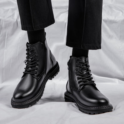 Men's Round Tipped High Top Black Boots