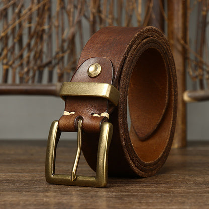 Men's Genuine Cattlehide Brass Buckle Belt
