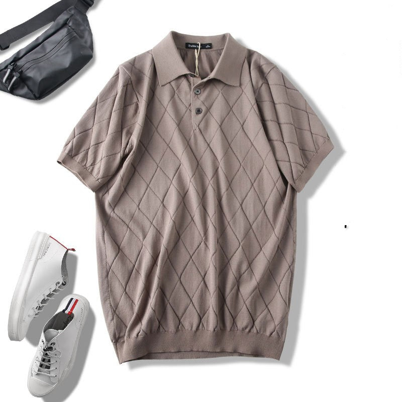 Men's Diamond Lattice Knitted Short Sleeve Polo
