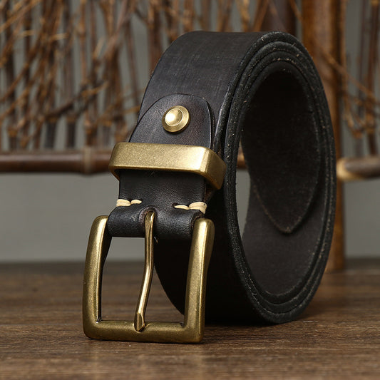 Men's Genuine Cattlehide Brass Buckle Belt