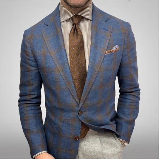 Men's Plaid Single Breasted Suit Blazer
