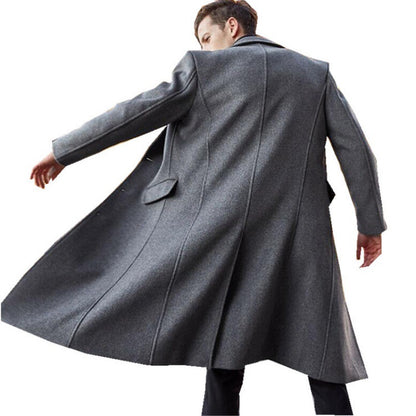 Men's Long Woolen Trench Coat