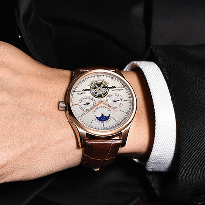 Men's Sleek Leather Strap Mechanical Watch