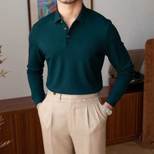 New Retro Long-Sleeved Polo Shirt