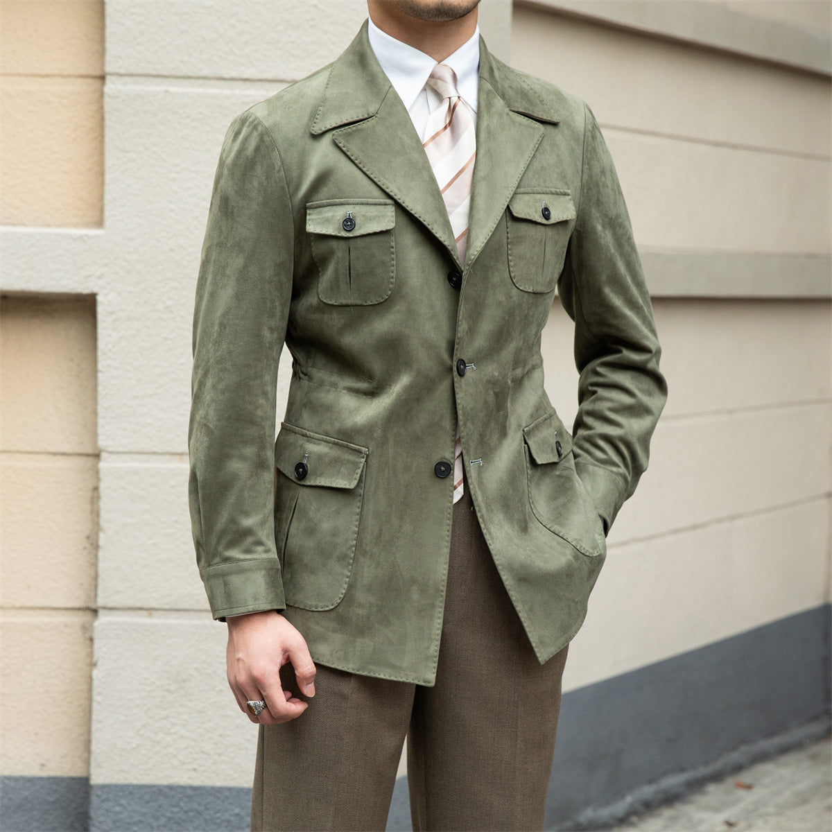 Men's Slim Fit Suede Safari Jacket