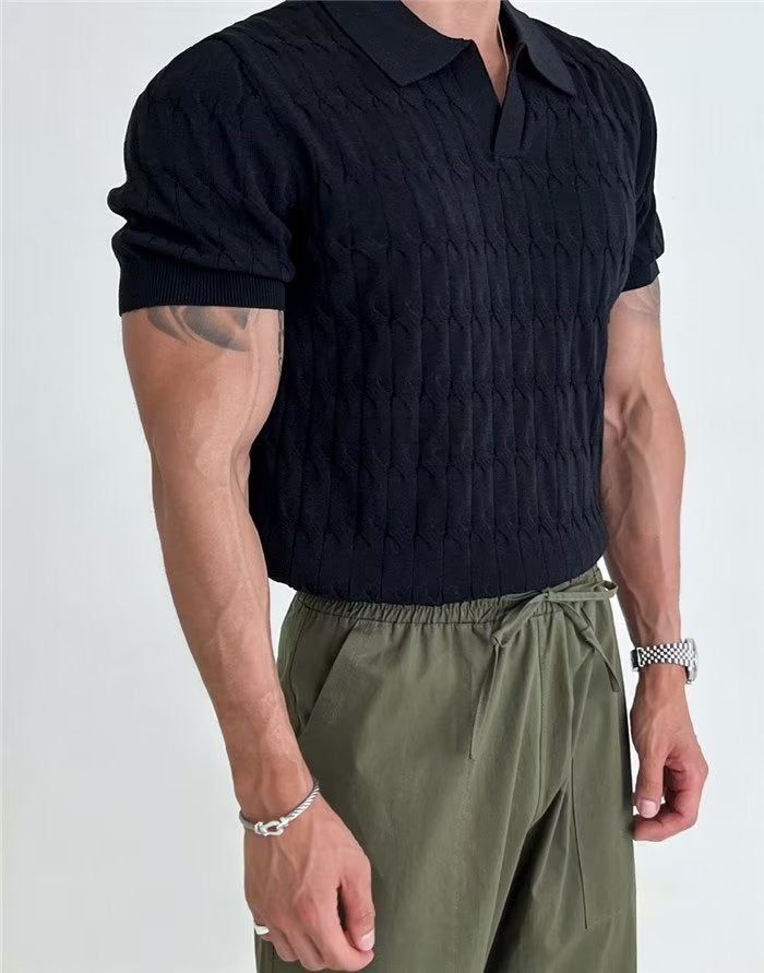 Men's Patterned Knit Polo Shirt