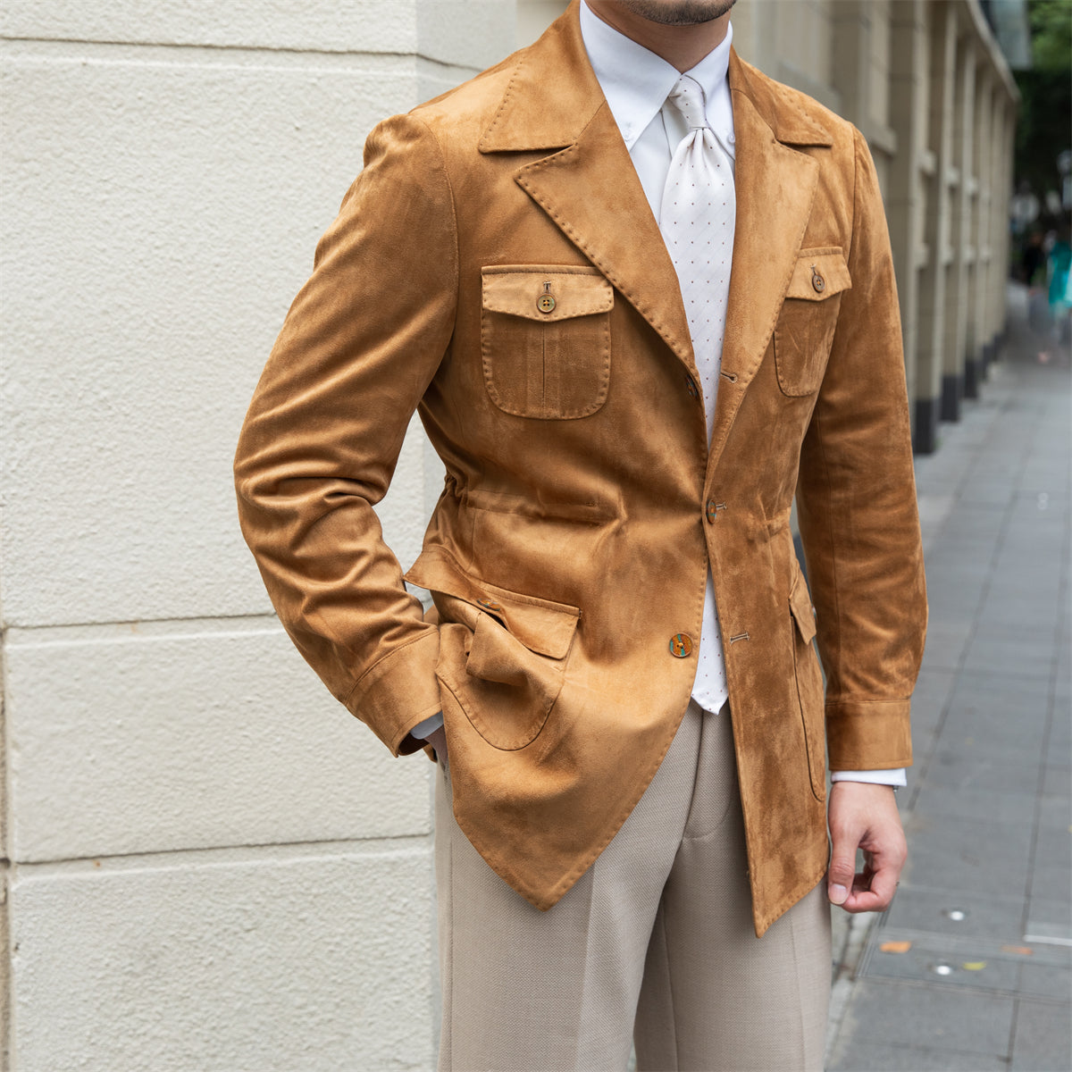 Men's Slim Fit Suede Safari Jacket