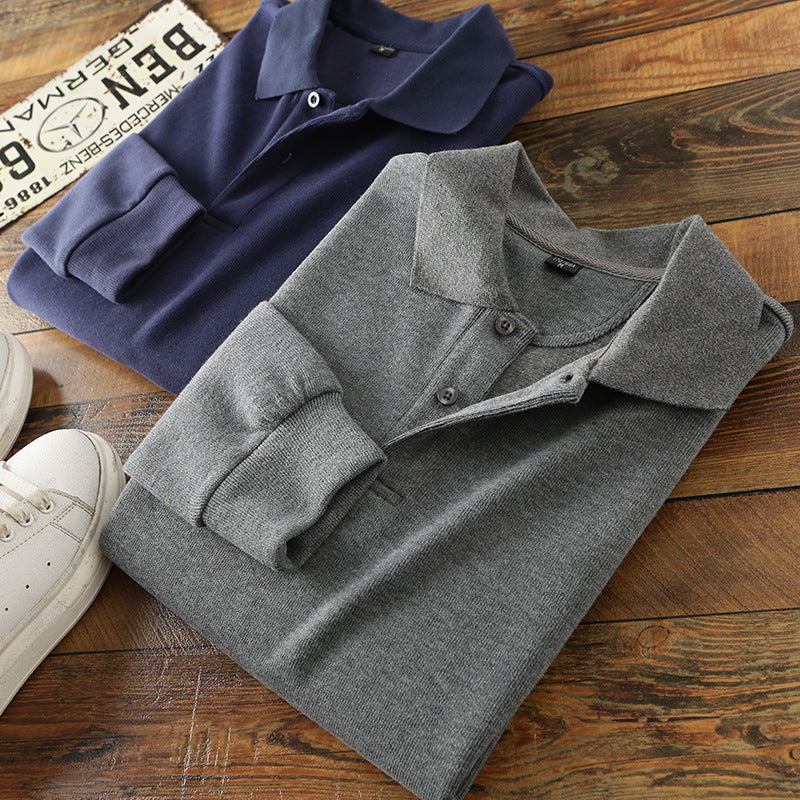 Men's Thick Cotton Long Sleeved Polo