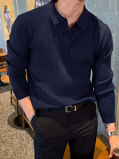 Men's Slim Knit Long-Sleeved Polo Shirt