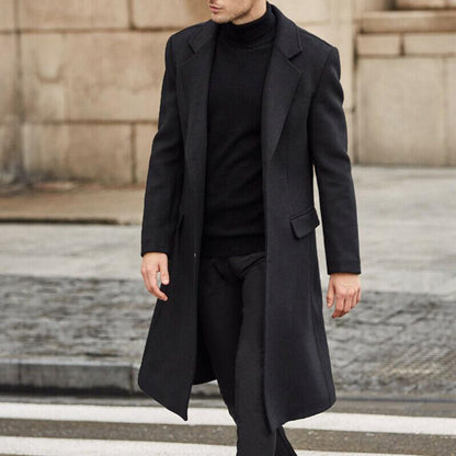 Men's Long Woolen Trench Coat