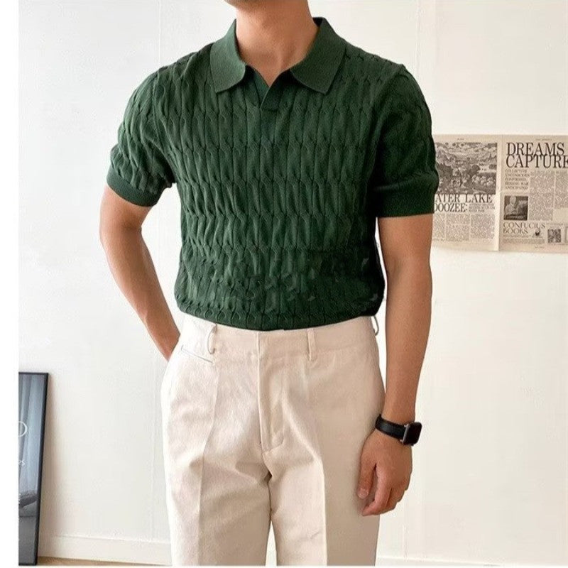 Men's Patterned Knit Polo Shirt