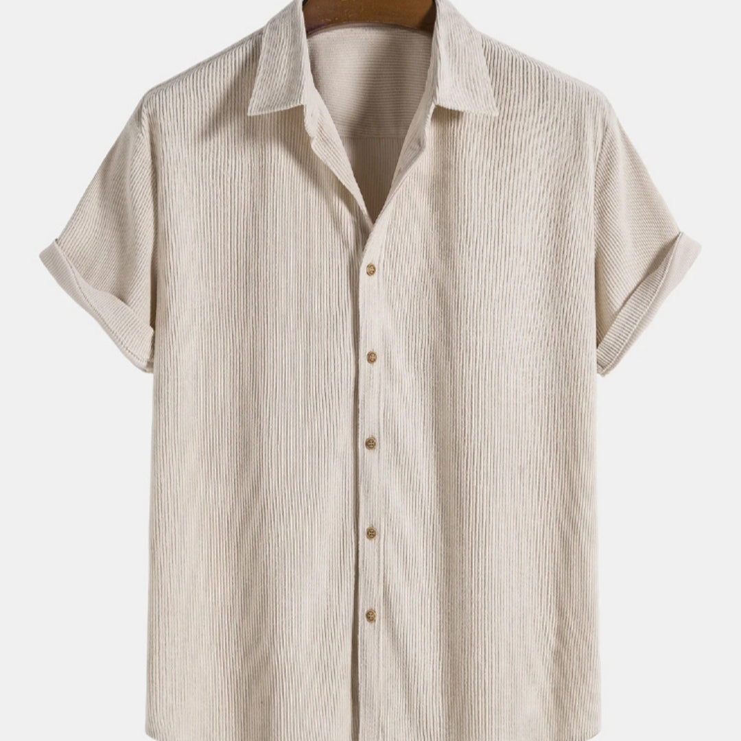 Men's Solid Color Short Sleeve Button-Up