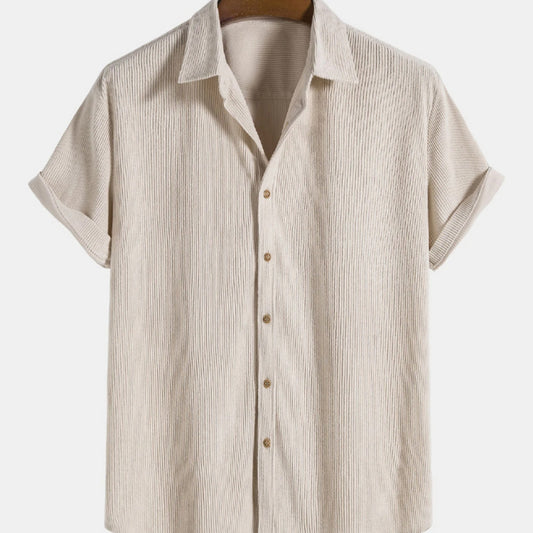 Men's Solid Color Short Sleeve Button-Up