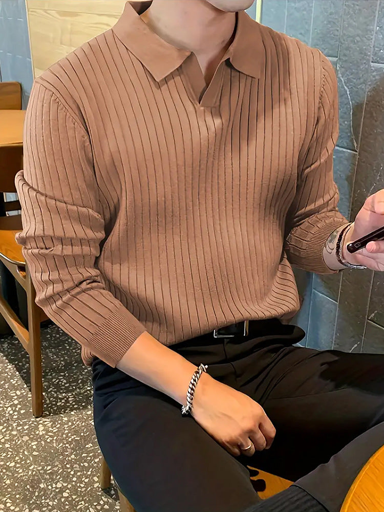 Men's Slim Knit Long-Sleeved Polo Shirt
