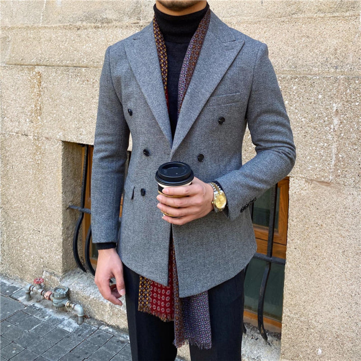 Woolen Warm Double Breasted Suit Jacket