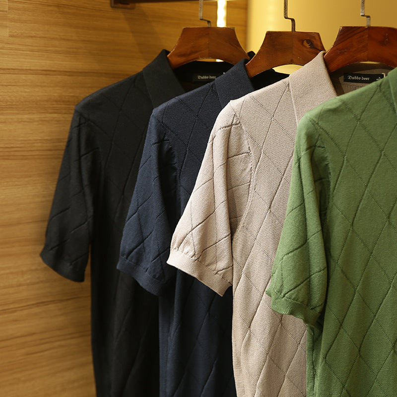 Men's Diamond Lattice Knitted Short Sleeve Polo