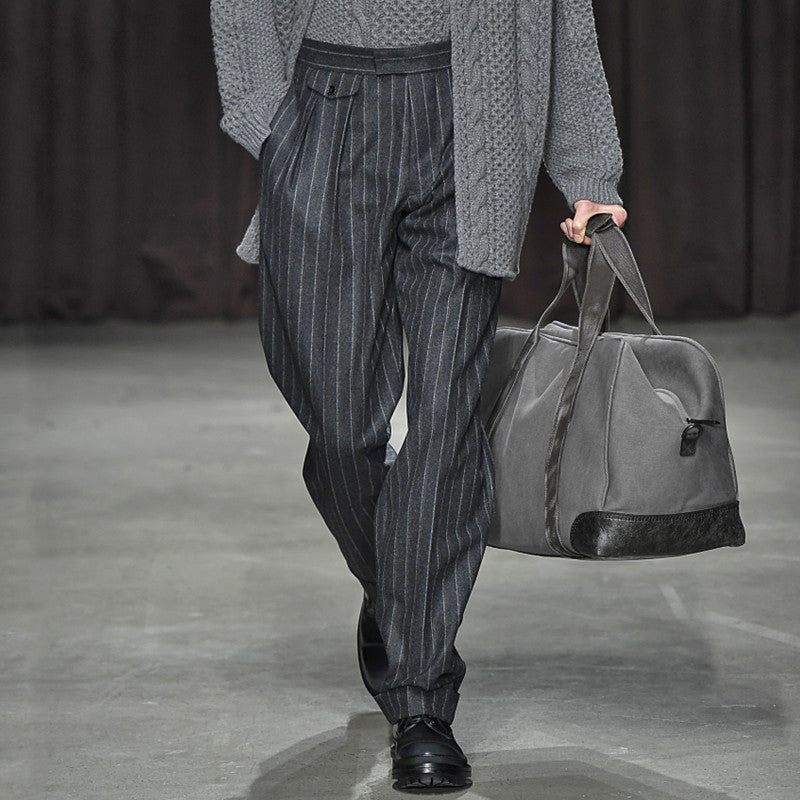 Men's High Waisted Striped Suit Pants