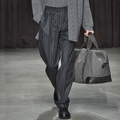 Men's High Waisted Striped Suit Pants