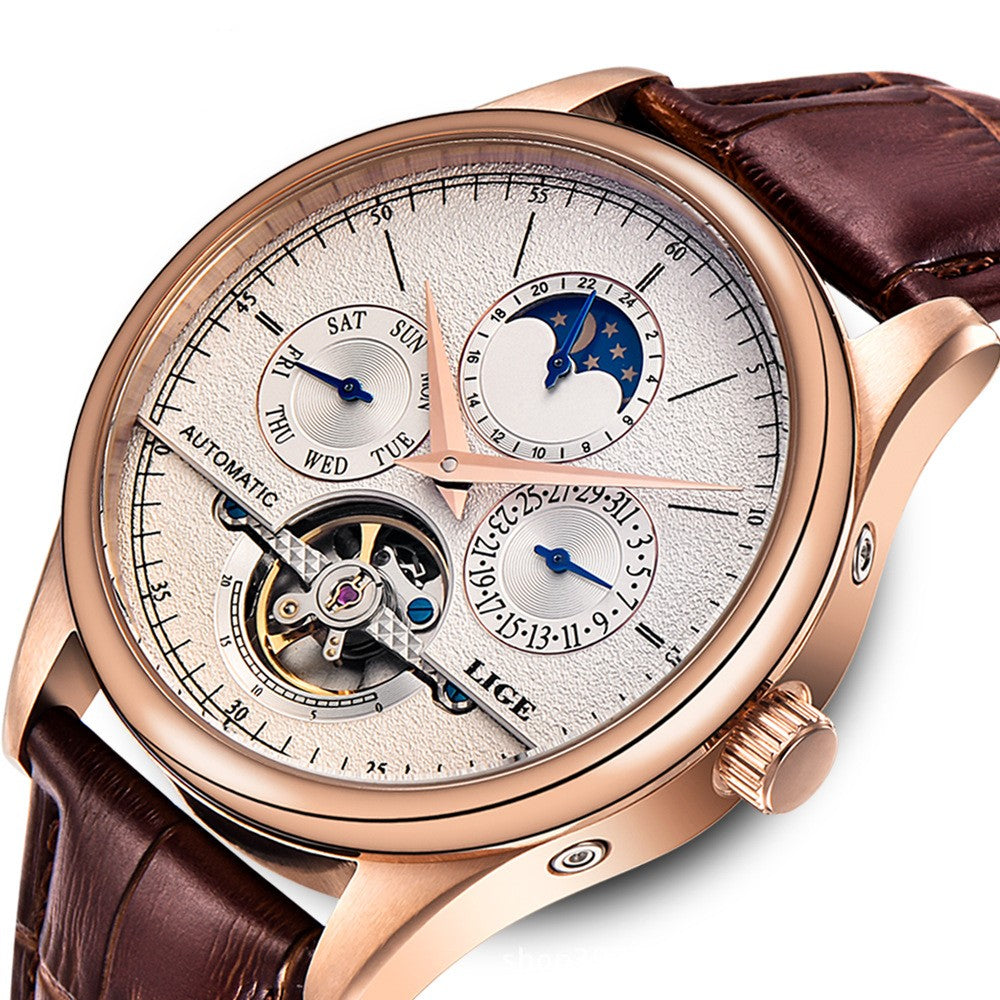 Men's Sleek Leather Strap Mechanical Watch