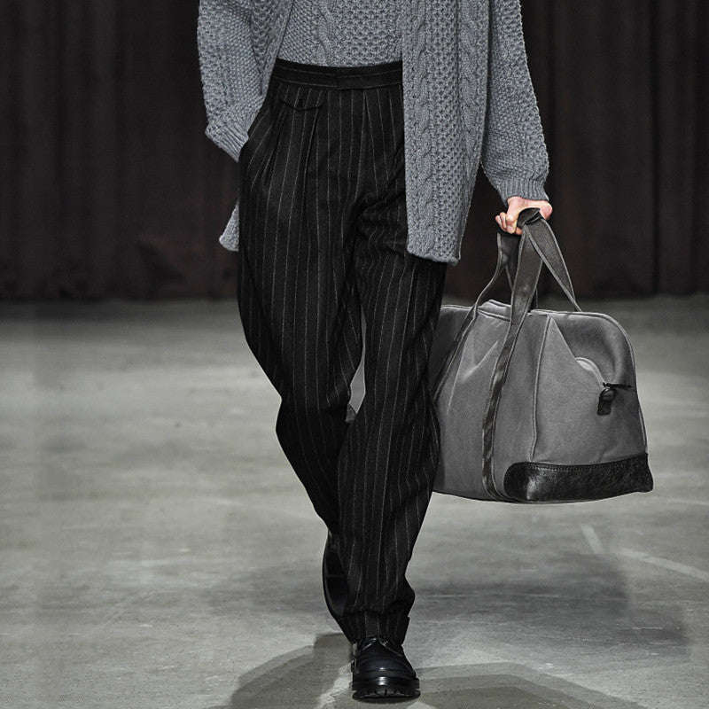 Men's High Waisted Striped Suit Pants