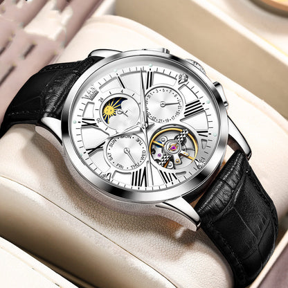 Men's Multi-faceted Leather Strap Mechanical Watch