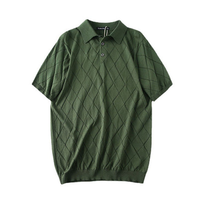 Men's Diamond Lattice Knitted Short Sleeve Polo